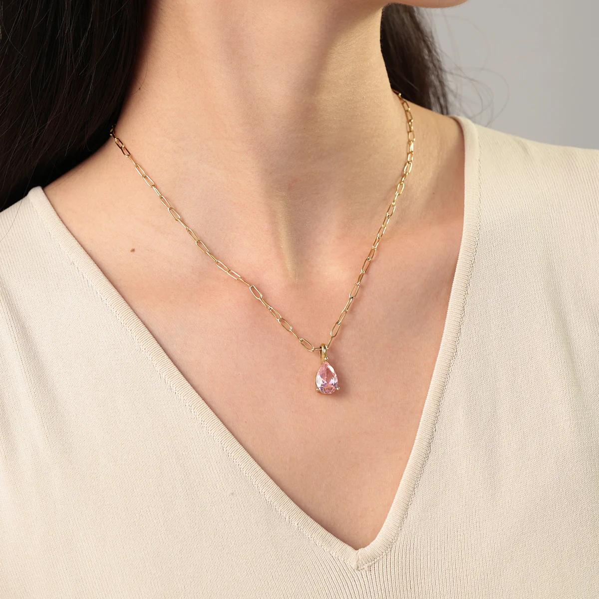 Birthstone Pendant Necklace with Dainty Paperclip Chain - Image 6