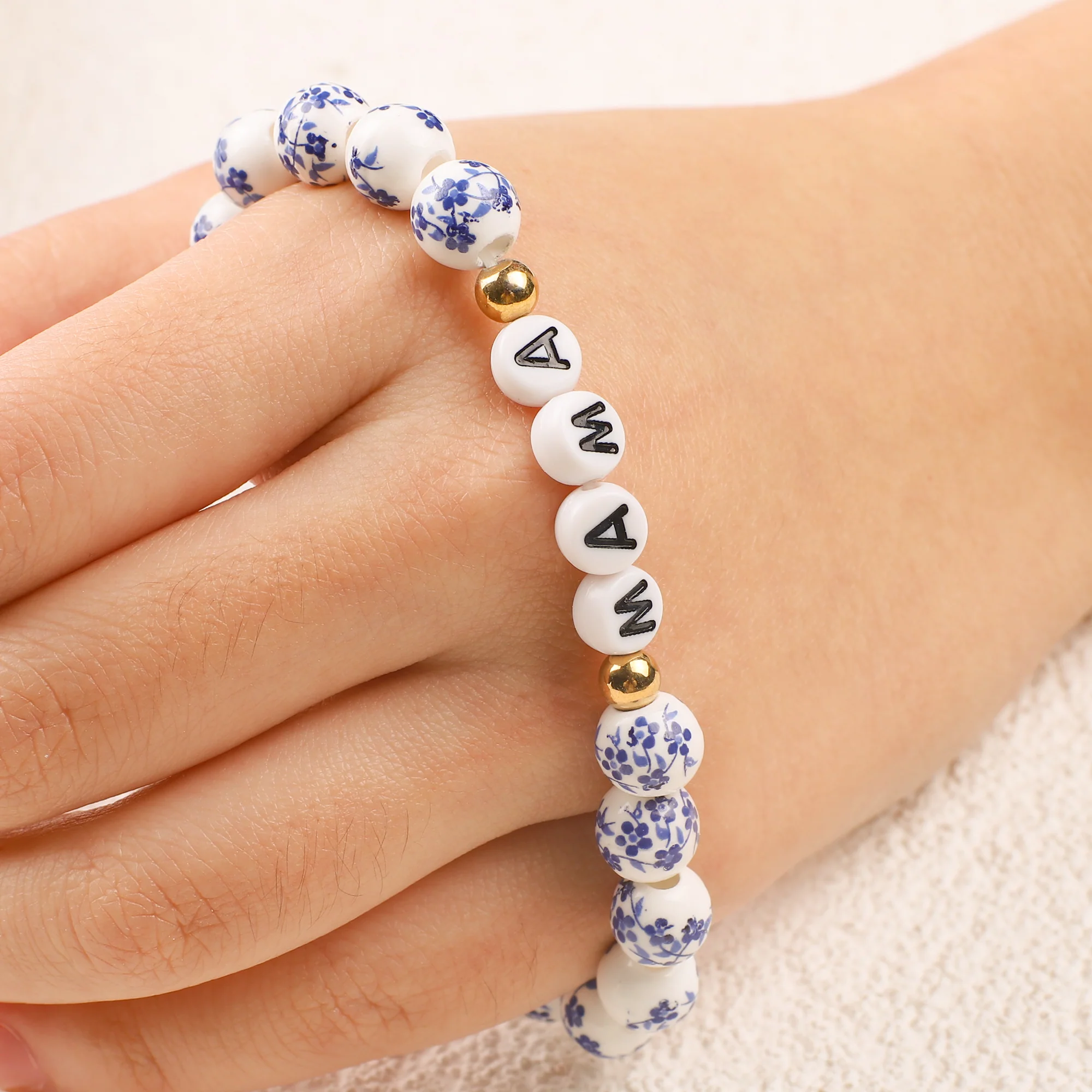 Blue Porcelain Floral Beaded Bracelet for Mom & Grandma - Image 6
