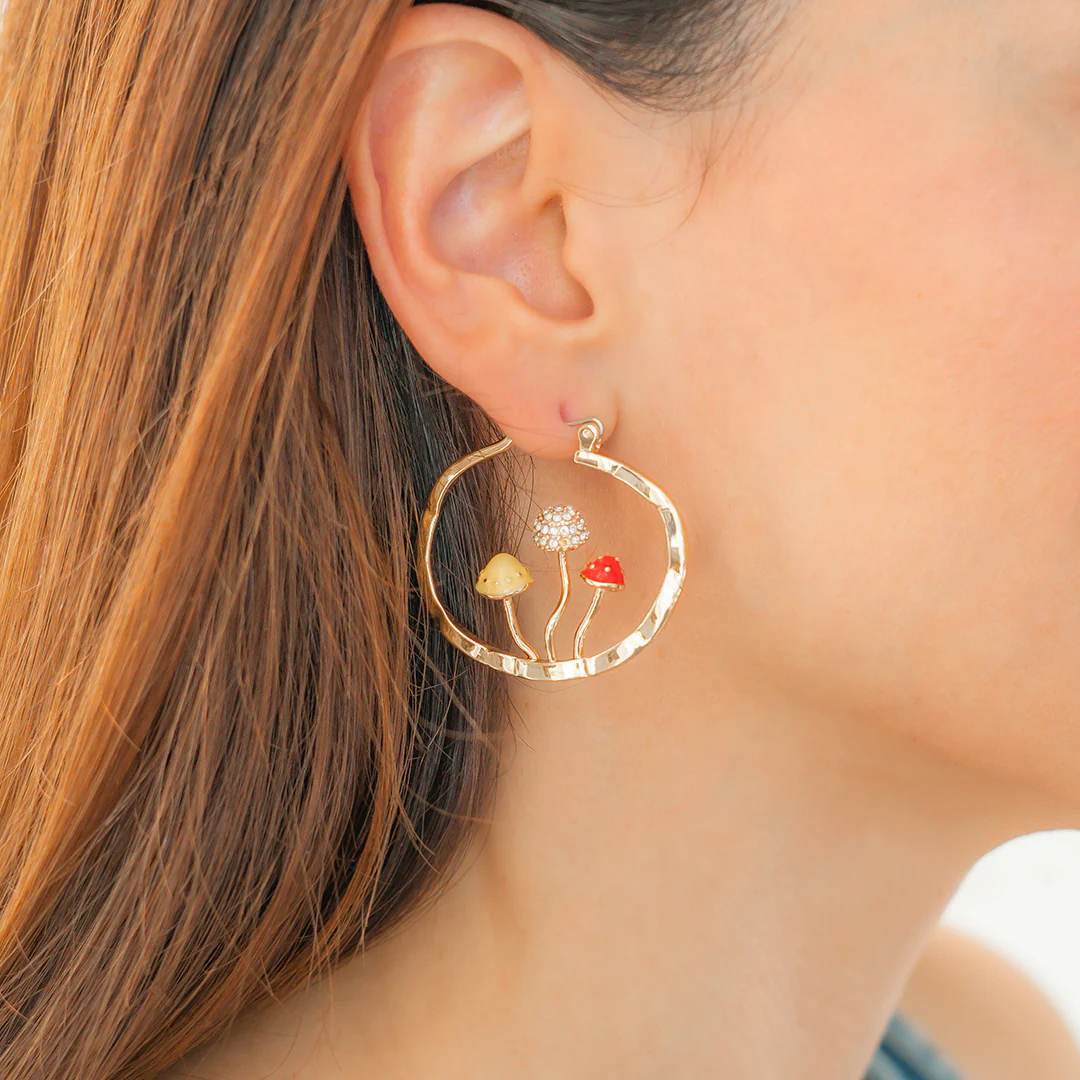 Boho Mushroom Hoop Earrings - Image 3