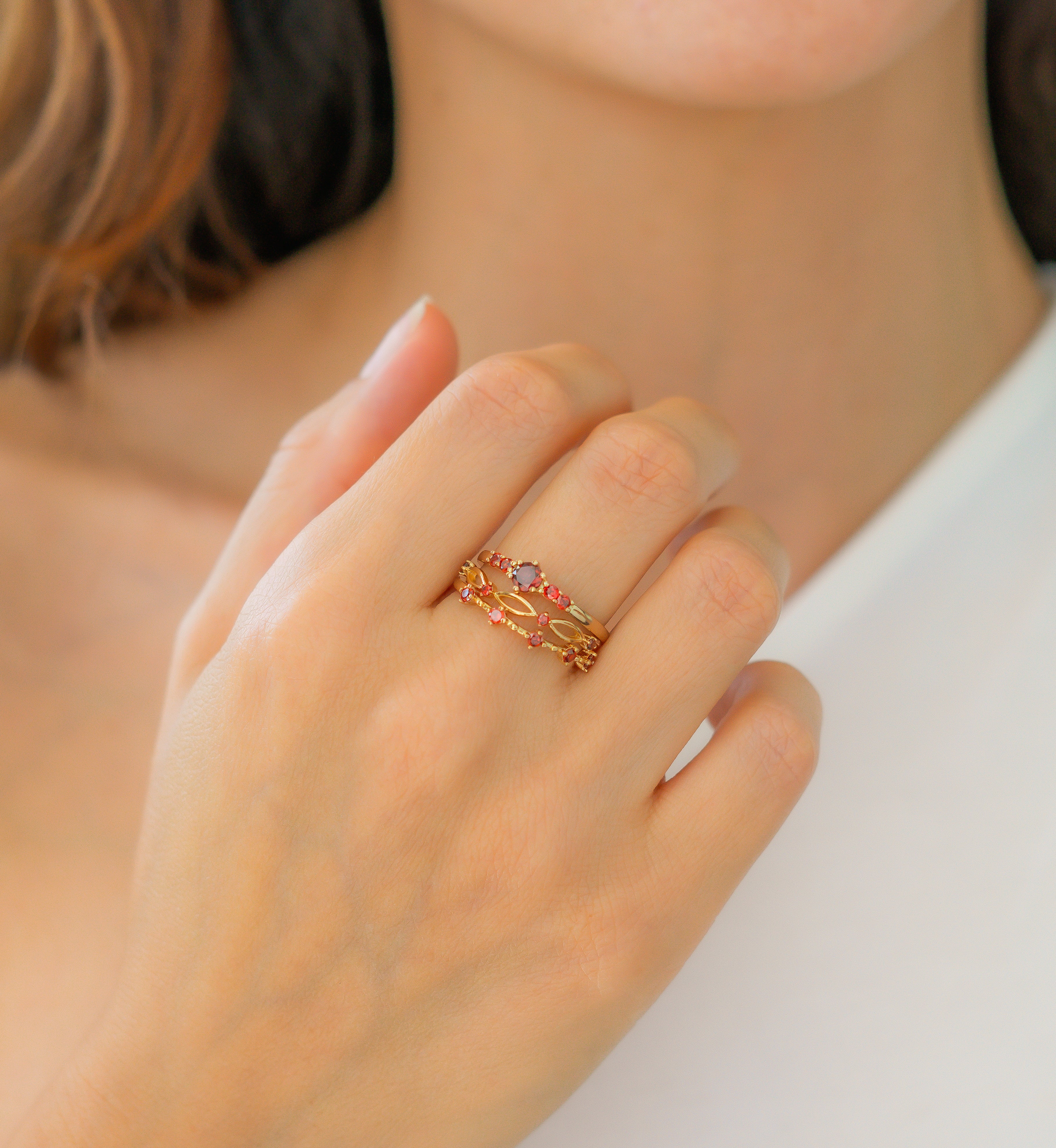 Braided Birthstone Stacking Ring Set - Image 3