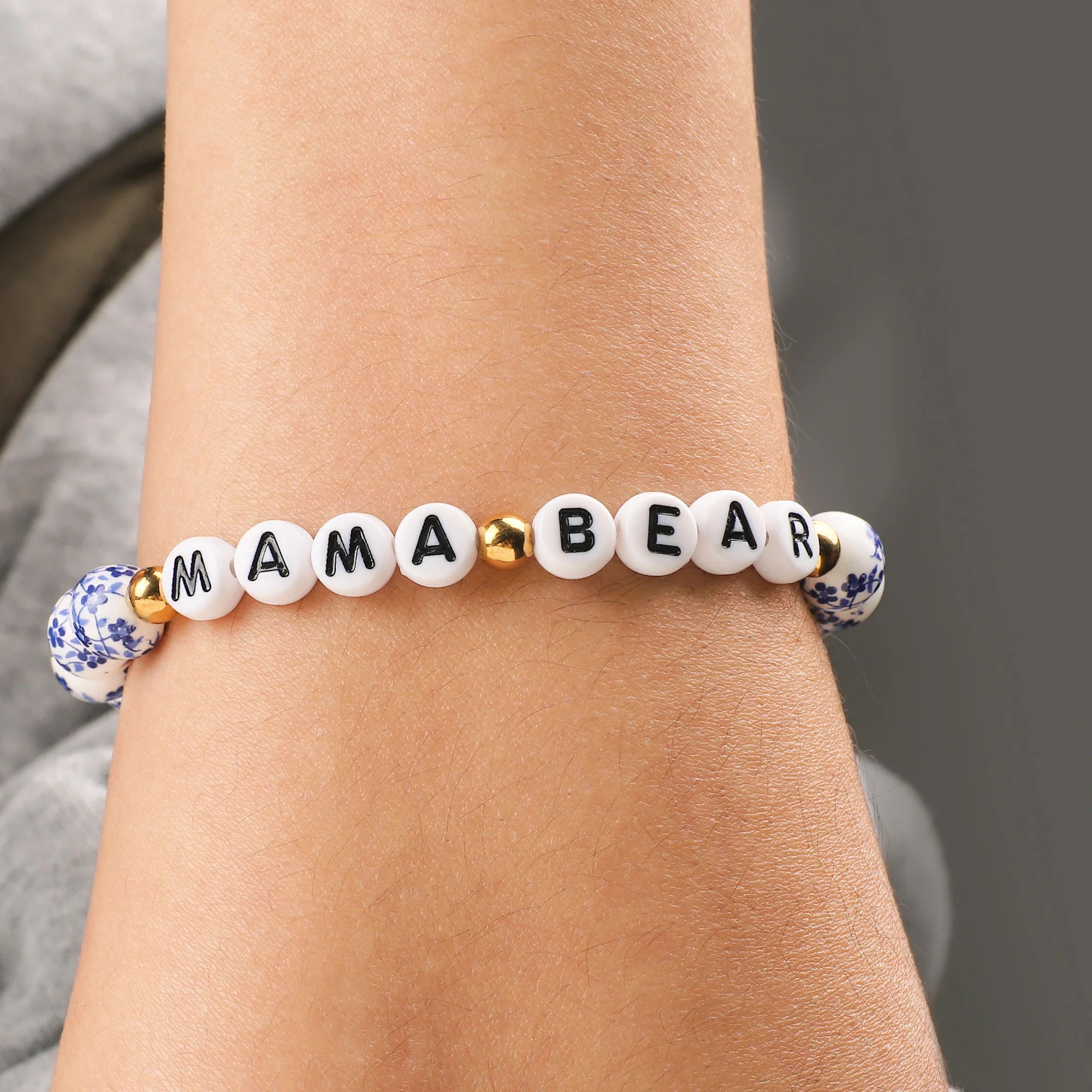 Custom Name Blue Porcelain Floral Beaded Bracelet - Image 17