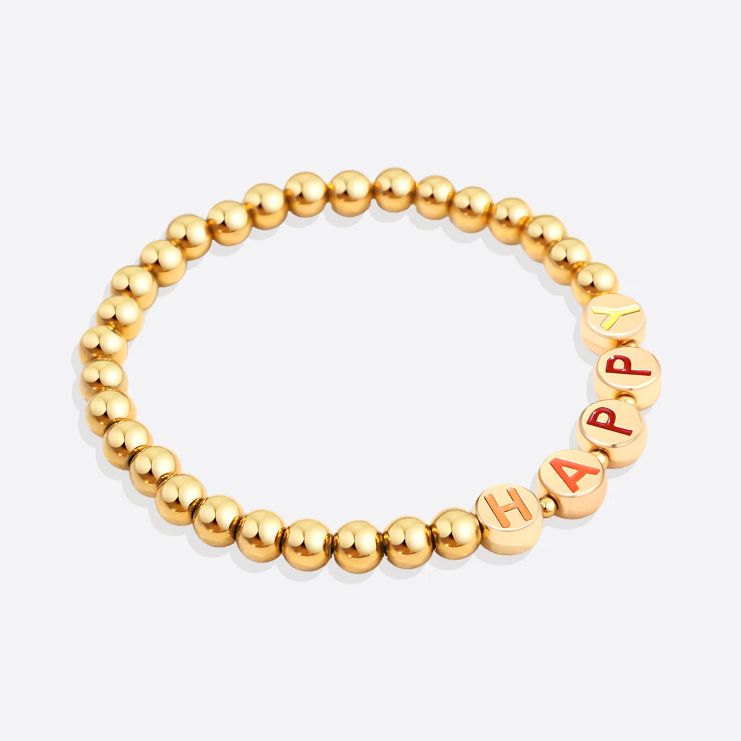 Custom Rainbow Letter Gold Disc Beaded Bracelet - Image 16