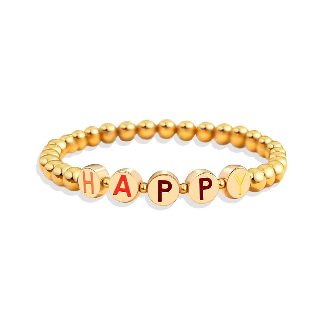 Custom Rainbow Letter Gold Disc Beaded Bracelet - Image 3