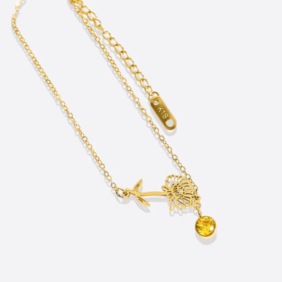 Dainty Birth Flower Bracelet with Birthstone Charm - Image 12