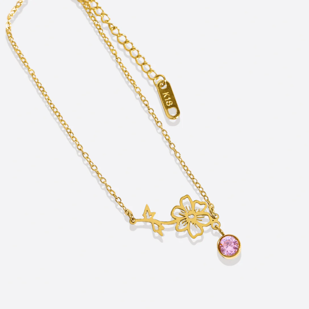 Dainty Birth Flower Bracelet with Birthstone Charm - Image 13