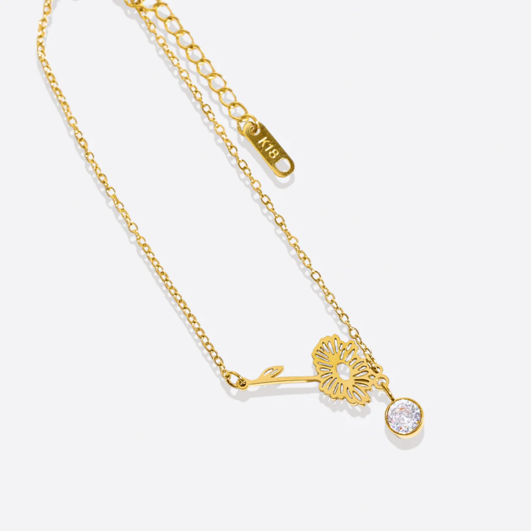 Dainty Birth Flower Bracelet with Birthstone Charm - Image 18