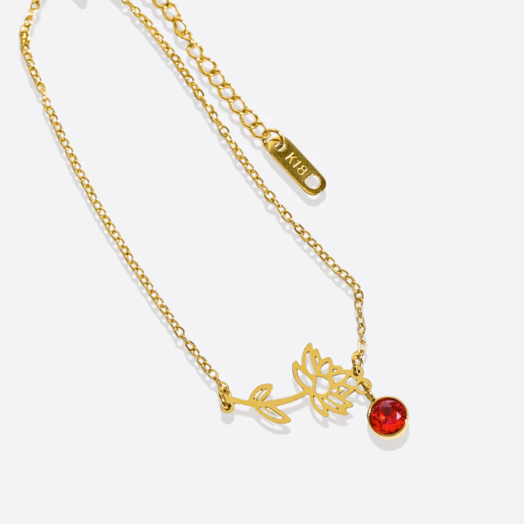 Dainty Birth Flower Bracelet with Birthstone Charm - Image 19