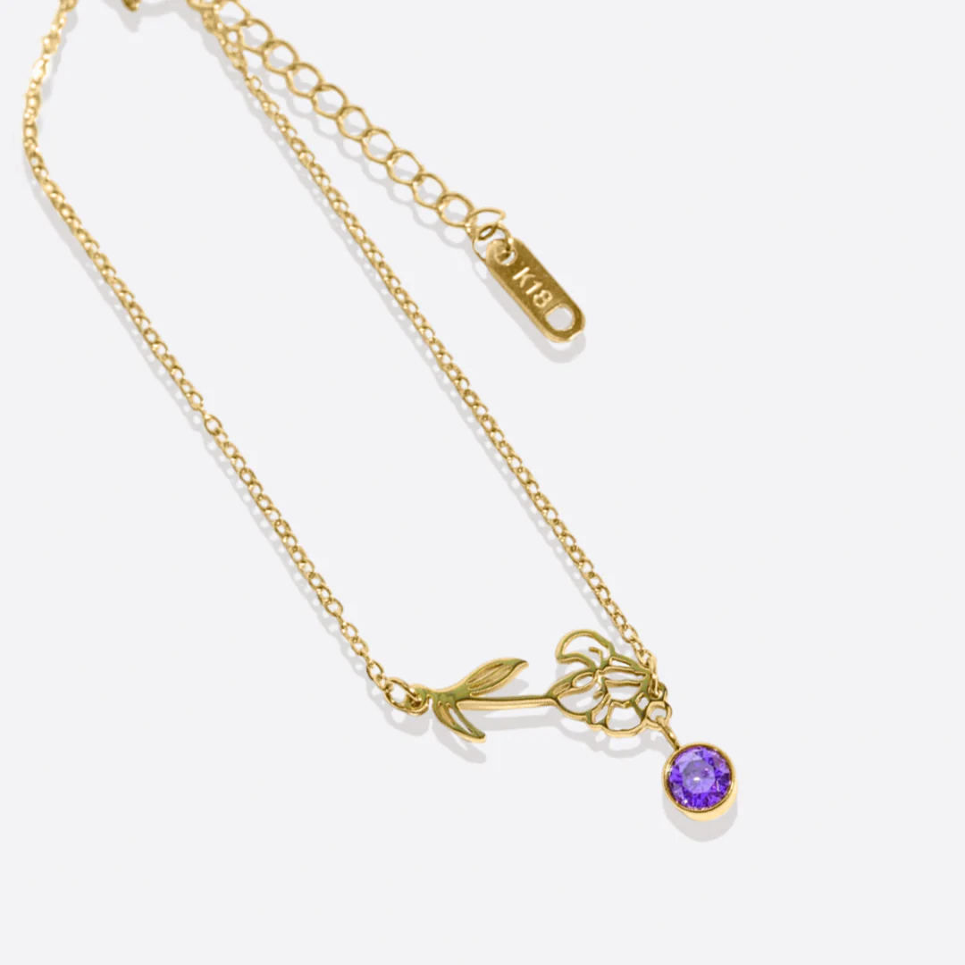 Dainty Birth Flower Bracelet with Birthstone Charm - Image 24