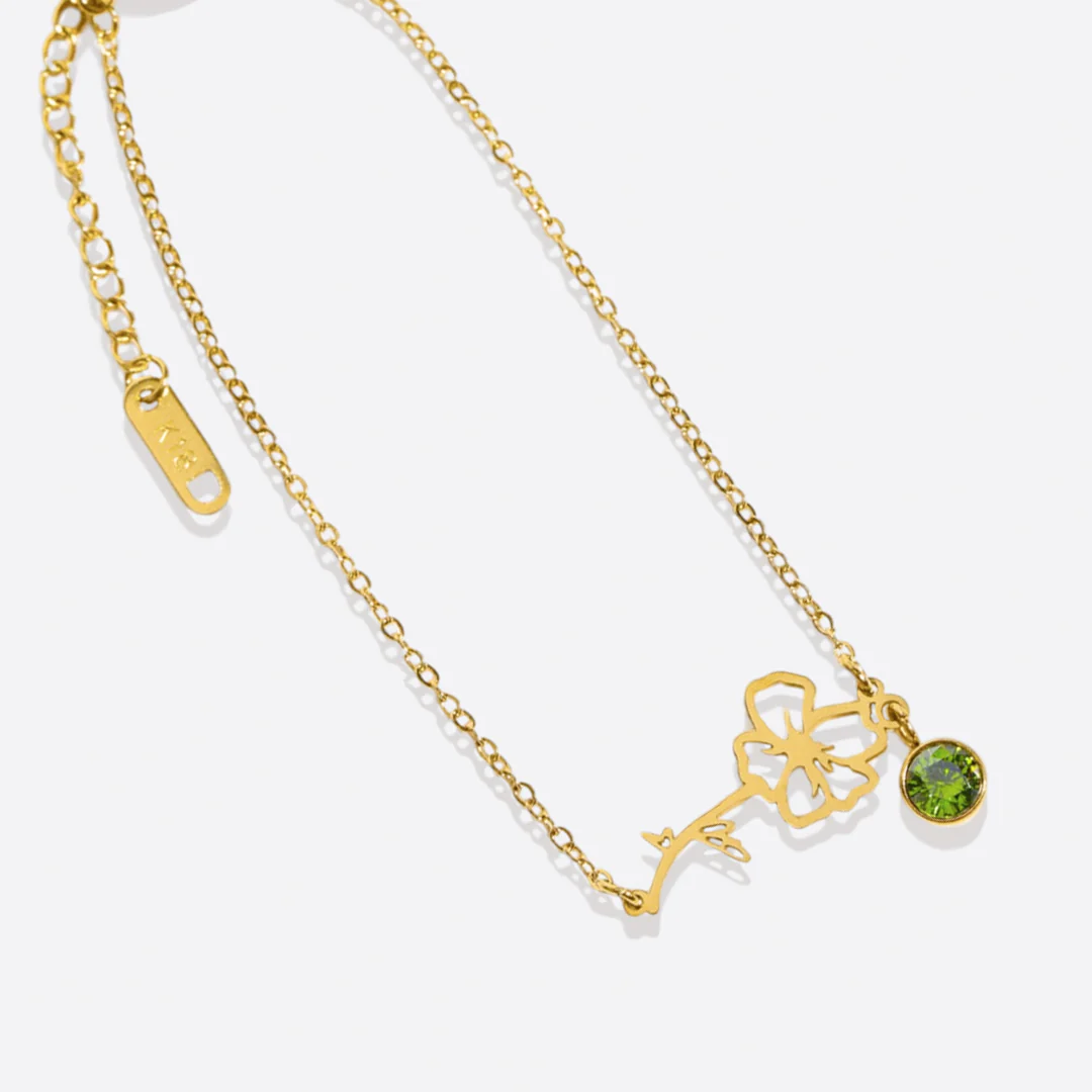 Dainty Birth Flower Bracelet with Birthstone Charm - Image 26