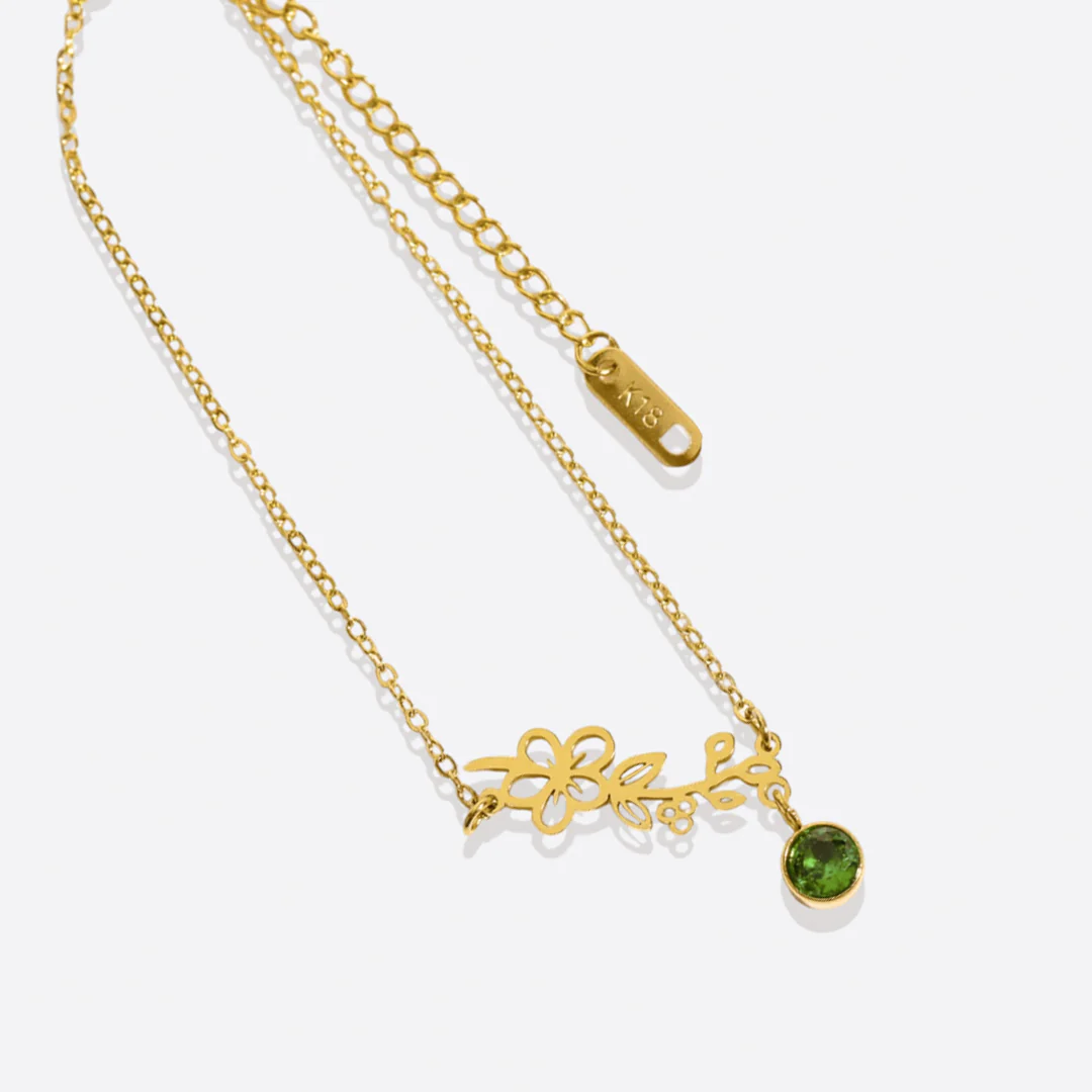 Dainty Birth Flower Bracelet with Birthstone Charm - Image 27