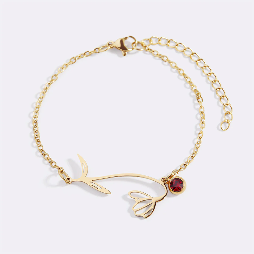 Dainty Birth Flower Bracelet with Birthstone Charm - Image 28