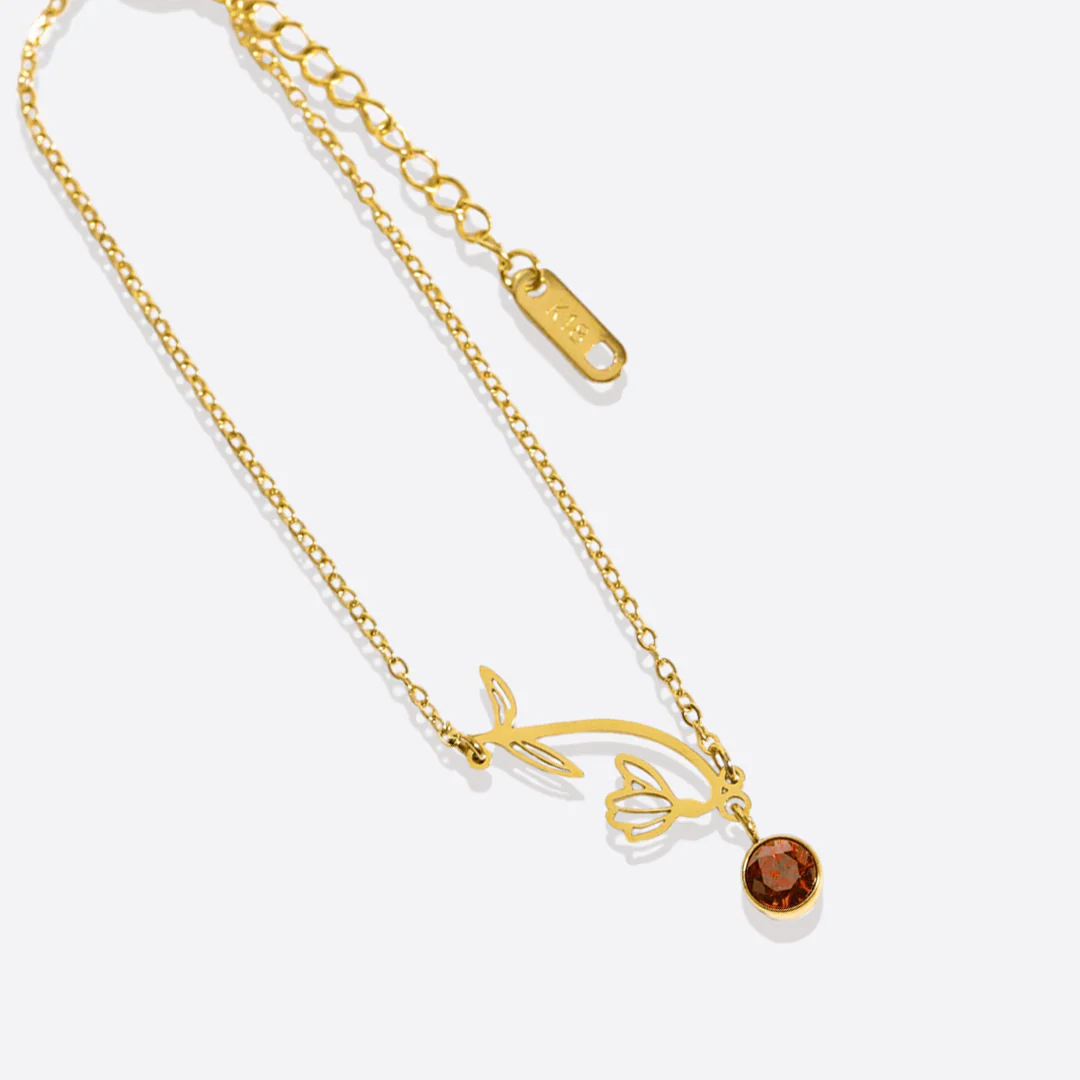 Dainty Birth Flower Bracelet with Birthstone Charm - Image 33