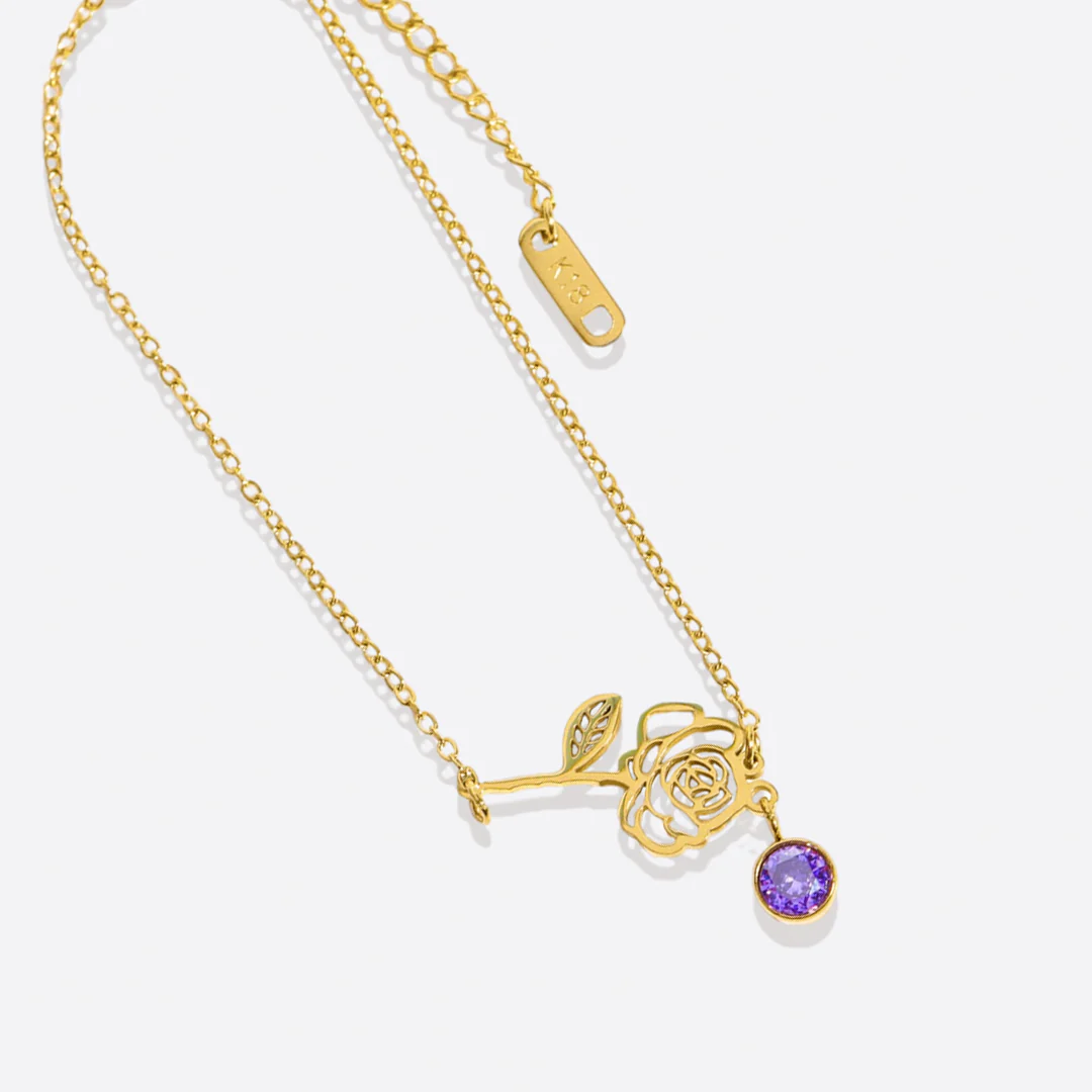 Dainty Birth Flower Bracelet with Birthstone Charm - Image 34