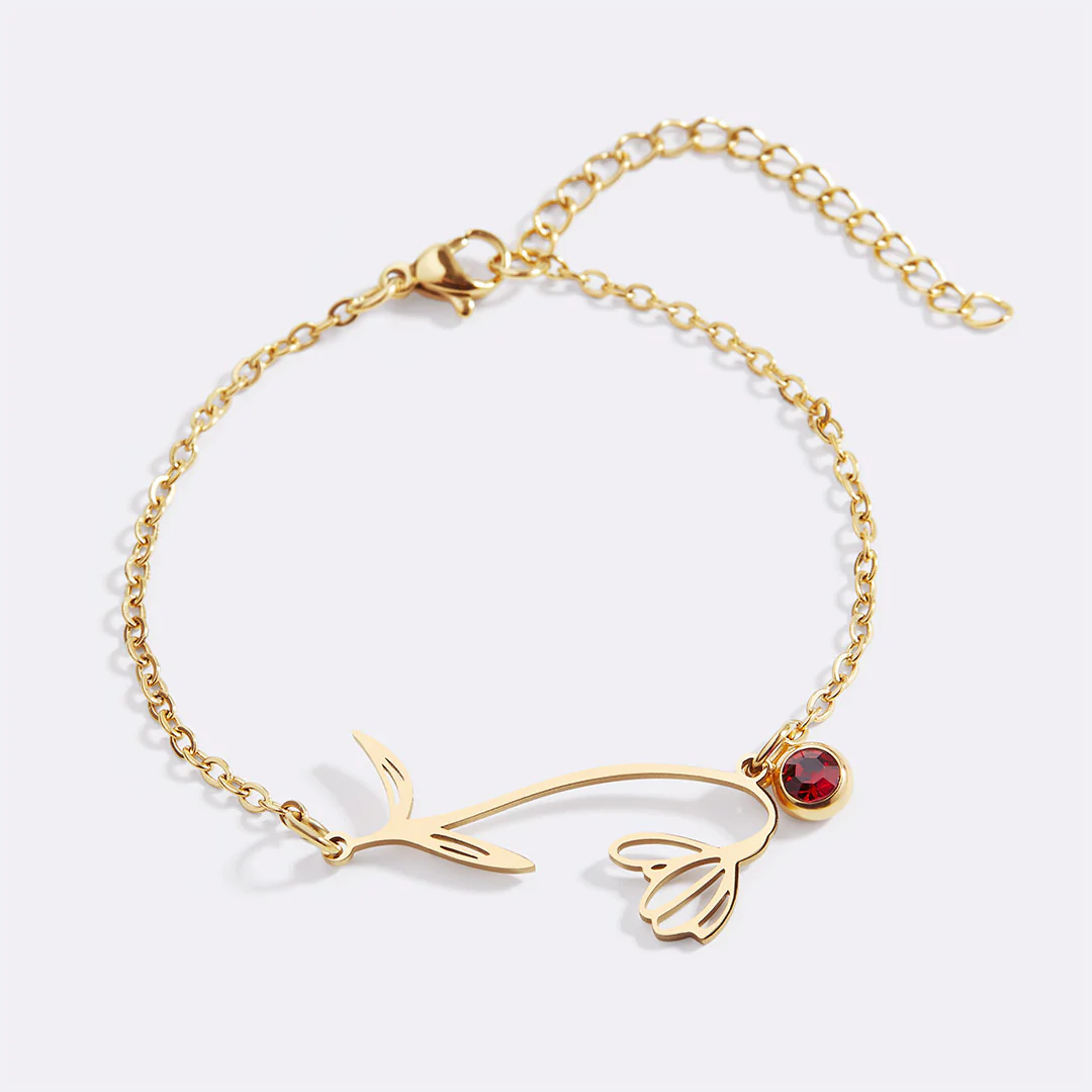 Dainty Birth Flower Bracelet with Birthstone Charm - Image 39