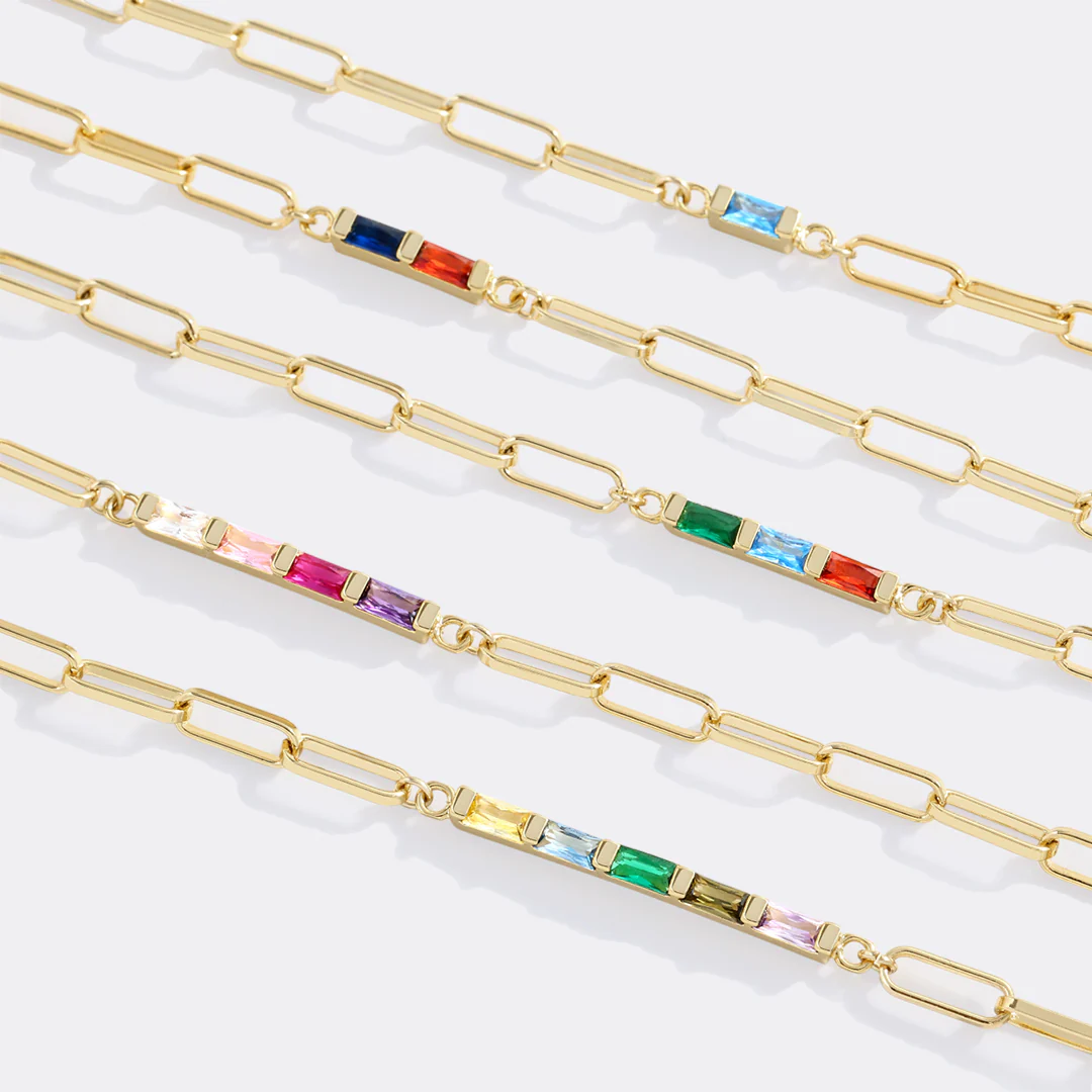 Dainty Birthstone Baguette Paperclip Bracelet - Image 11