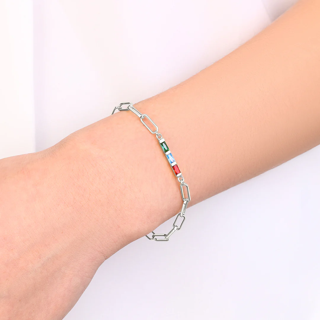 Dainty Birthstone Baguette Paperclip Bracelet - Image 14