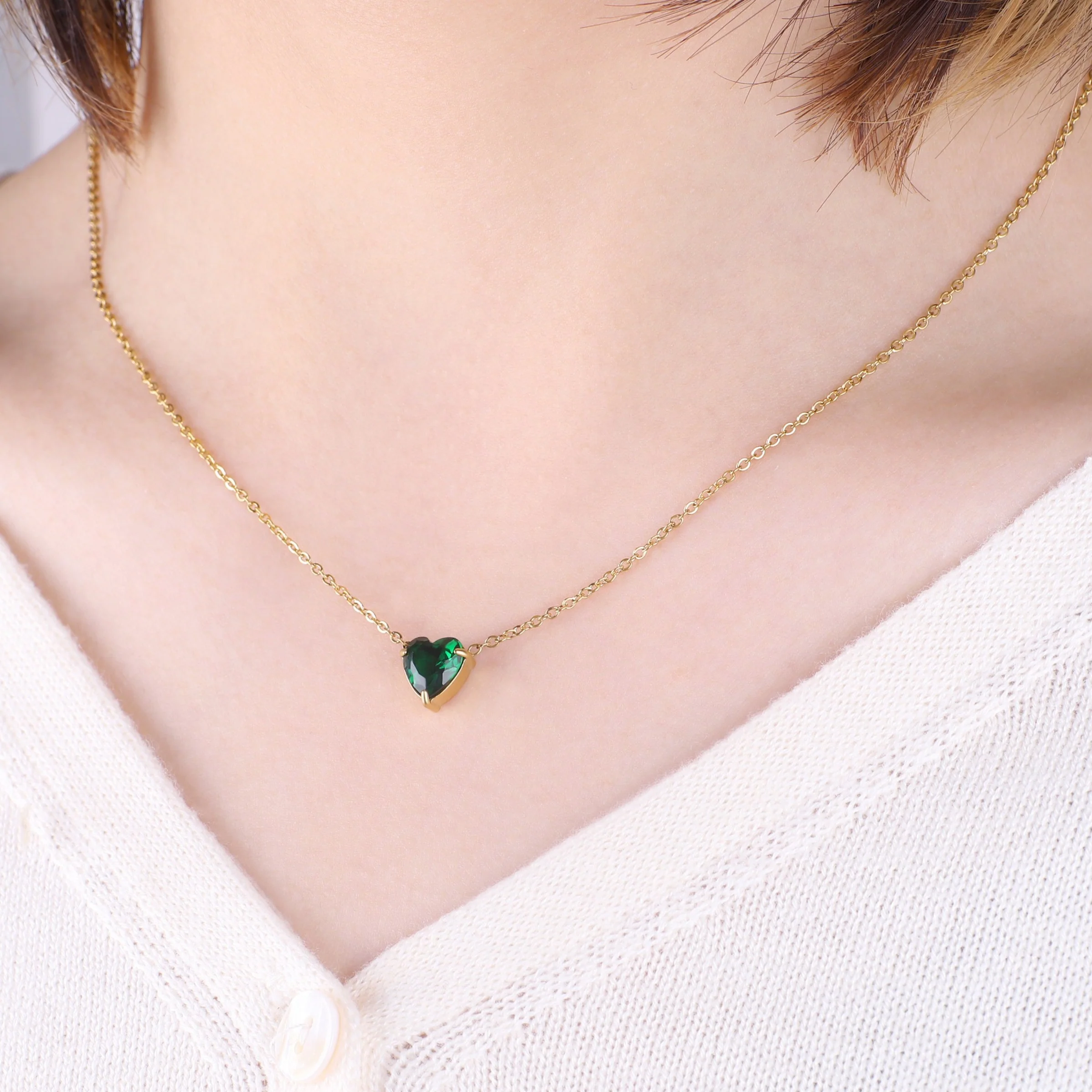 Dainty Birthstone Heart Necklace - Image 13