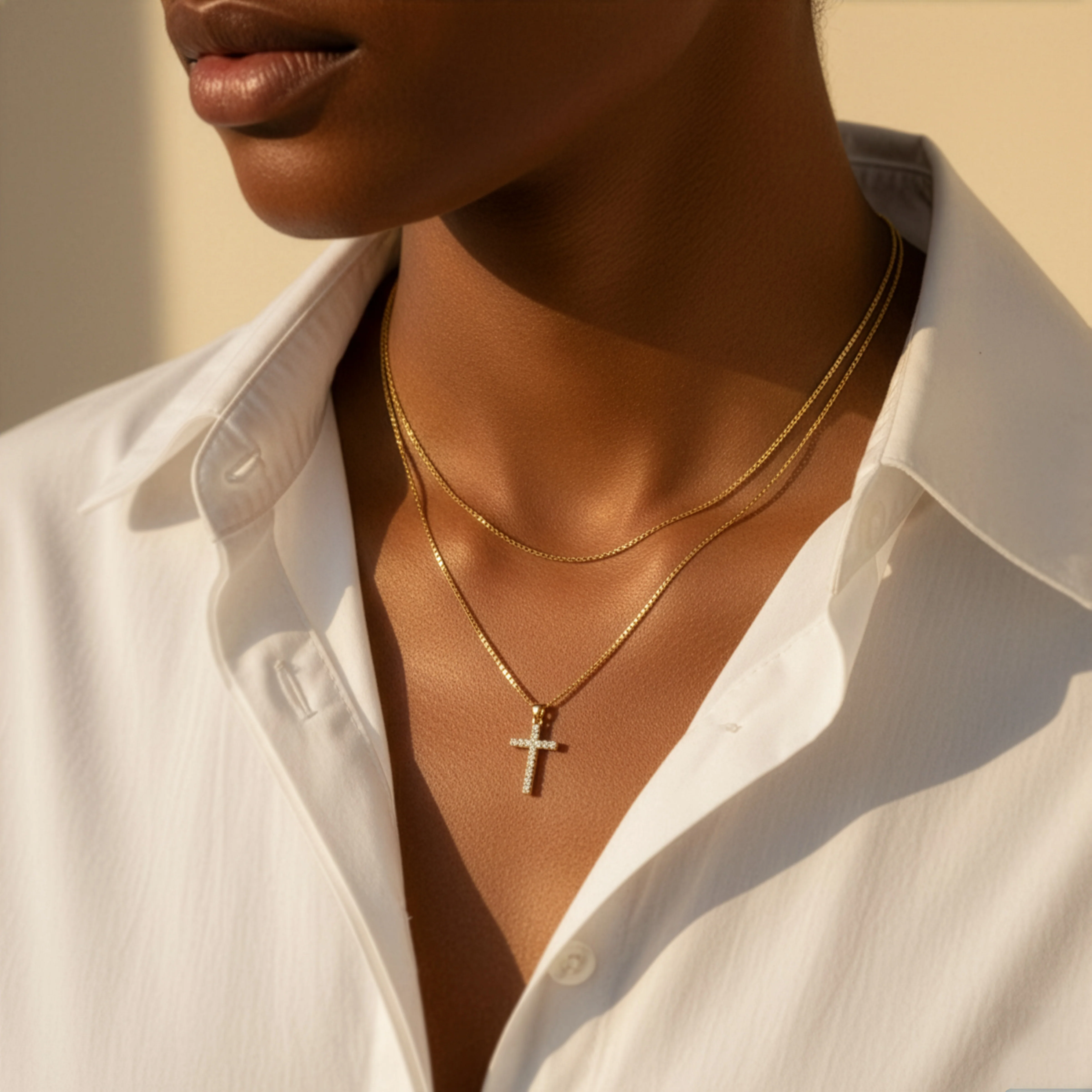 Dainty Cable Necklace with Pave Cross Chain Necklace Stacking Set - Image 5