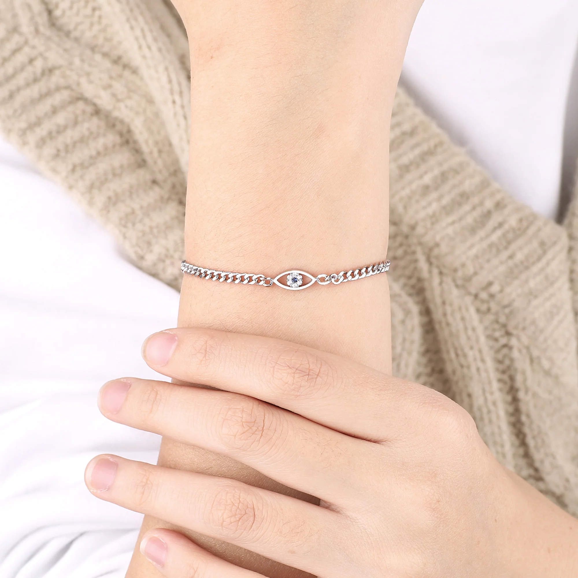 Dainty Cuban Link Chain Evil Eye Bracelet - Image 17