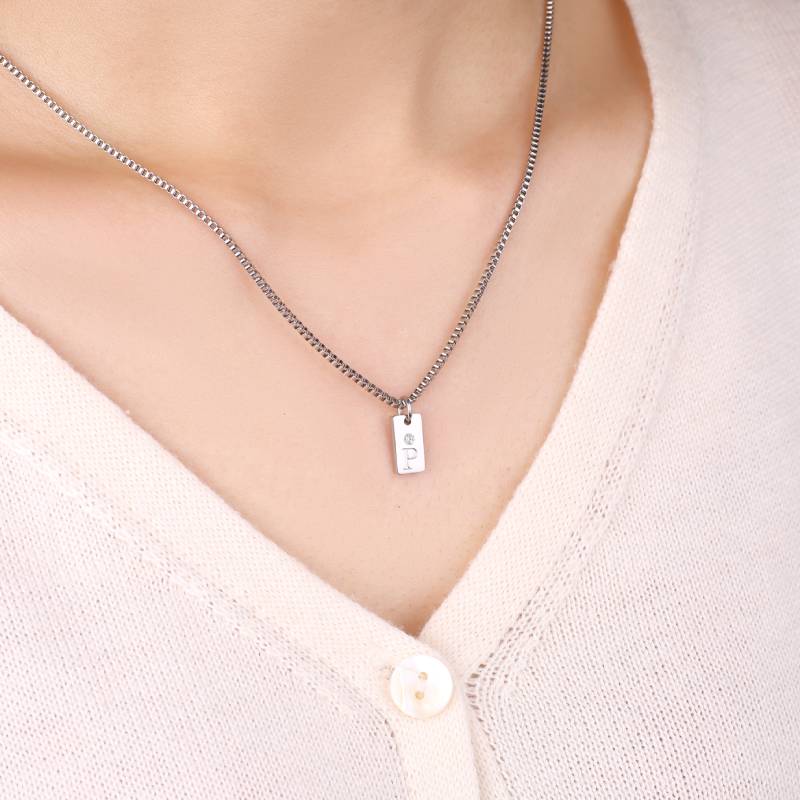 Dainty Pave Tag Initial Necklace - Image 5