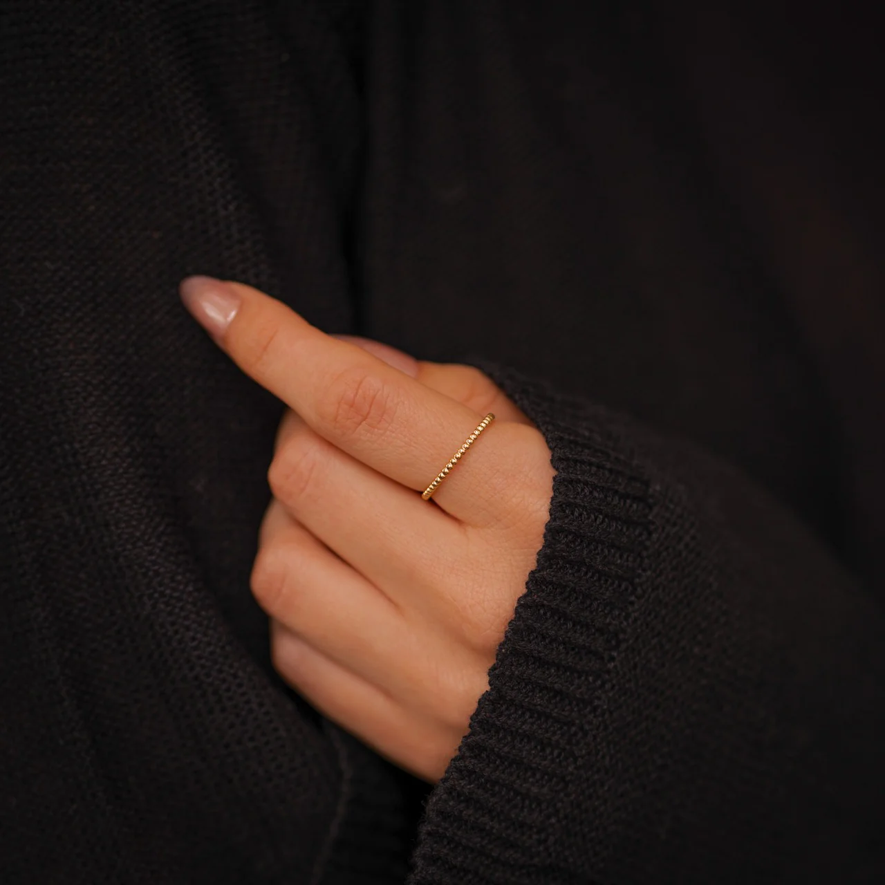 Gold Dainty Stacking Beaded Ring - Image 5