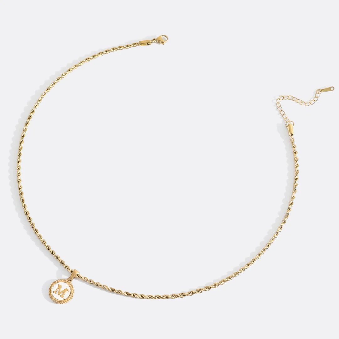 Mother of Pearl Disc Letter Necklace with Rope Chain - Image 43
