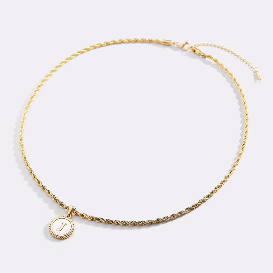 Mother of Pearl Disc Letter Necklace with Rope Chain - Image 5