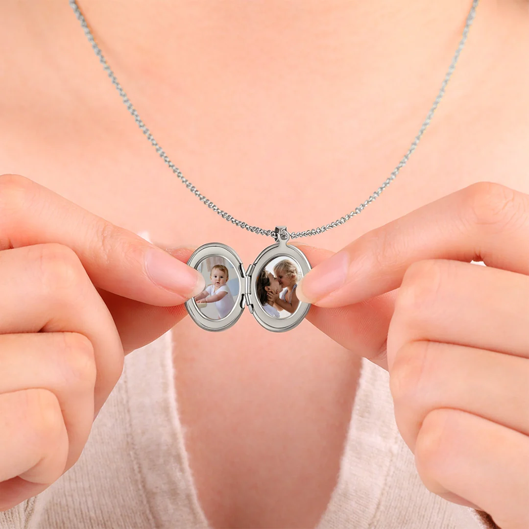 Engraved Oval Photo Locket Necklace - Image 25
