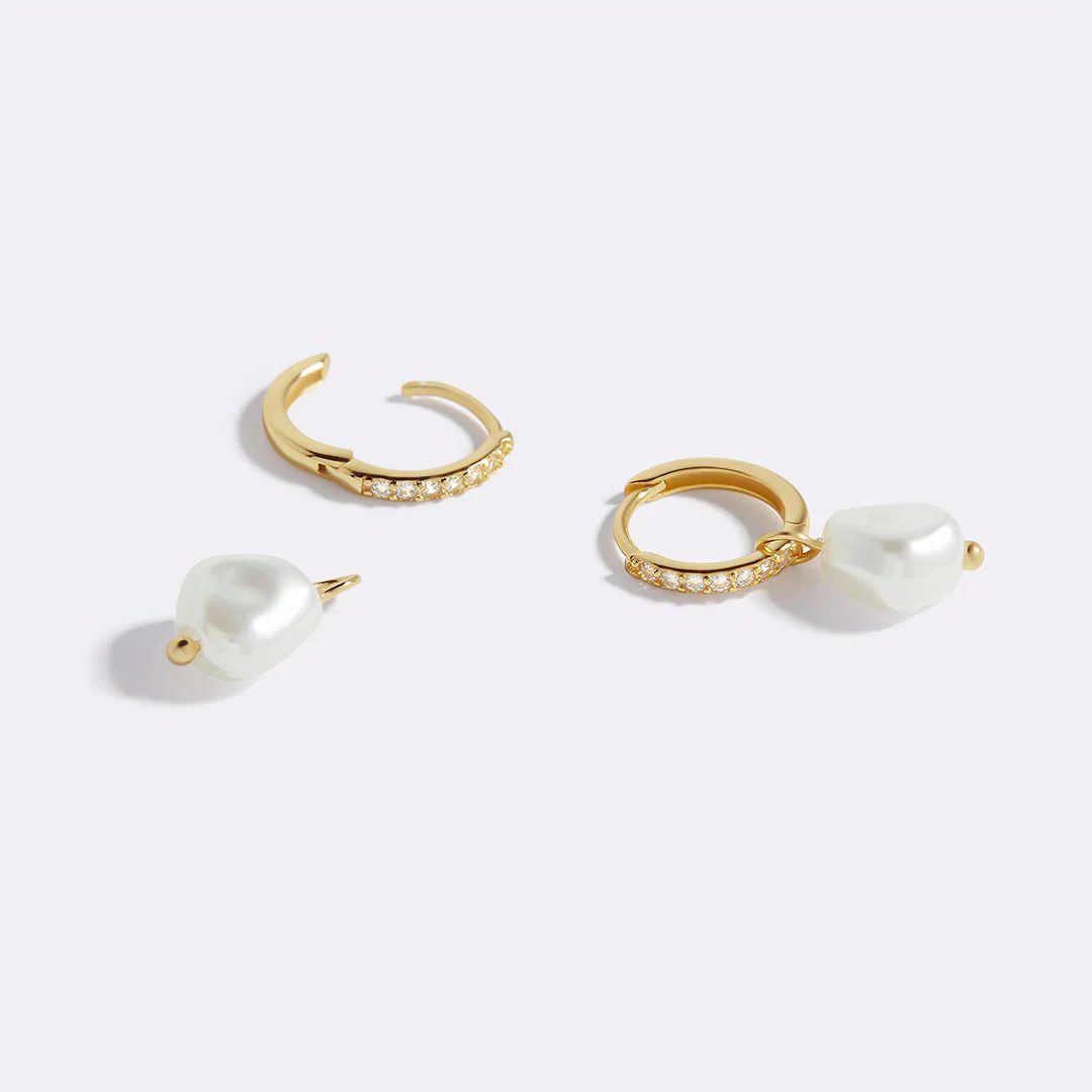 Freshwater Pearl Drop Pave Huggie Earrings - Image 21