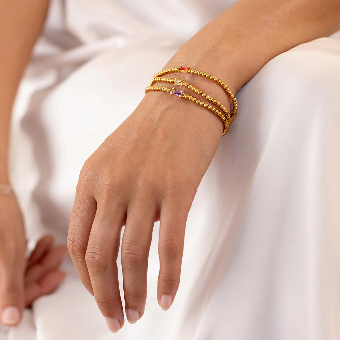 Gold Beaded Birthstone Bracelet - Image 9