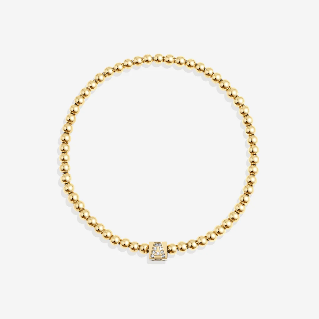 Gold Beaded Block Initial Bracelet - Image 10