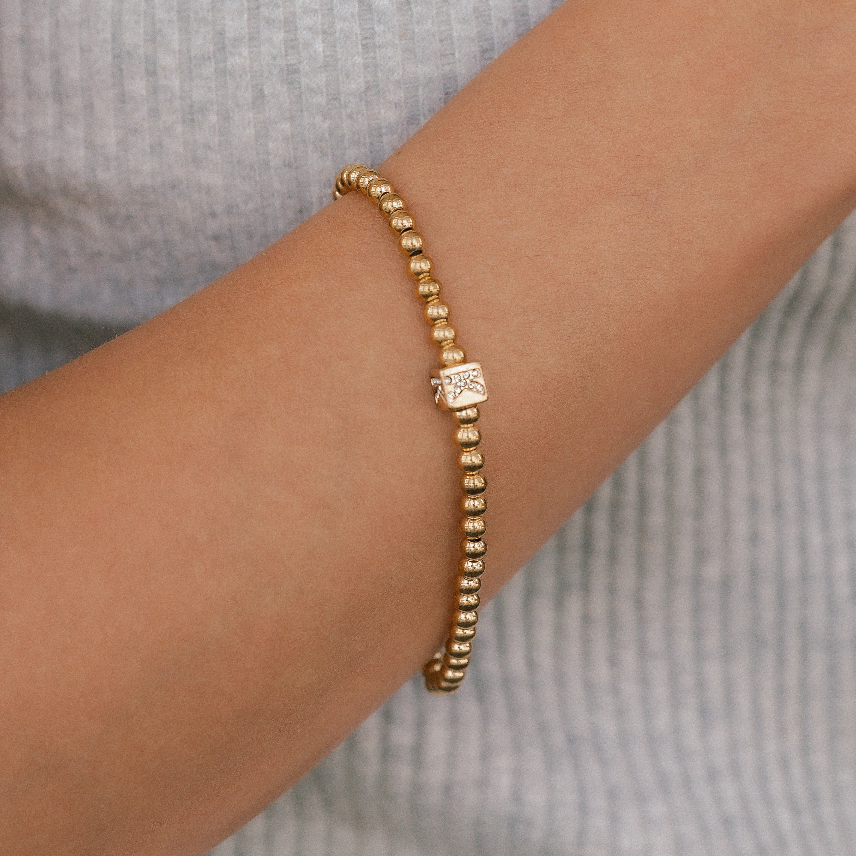 Gold Beaded Block Initial Bracelet - Image 13