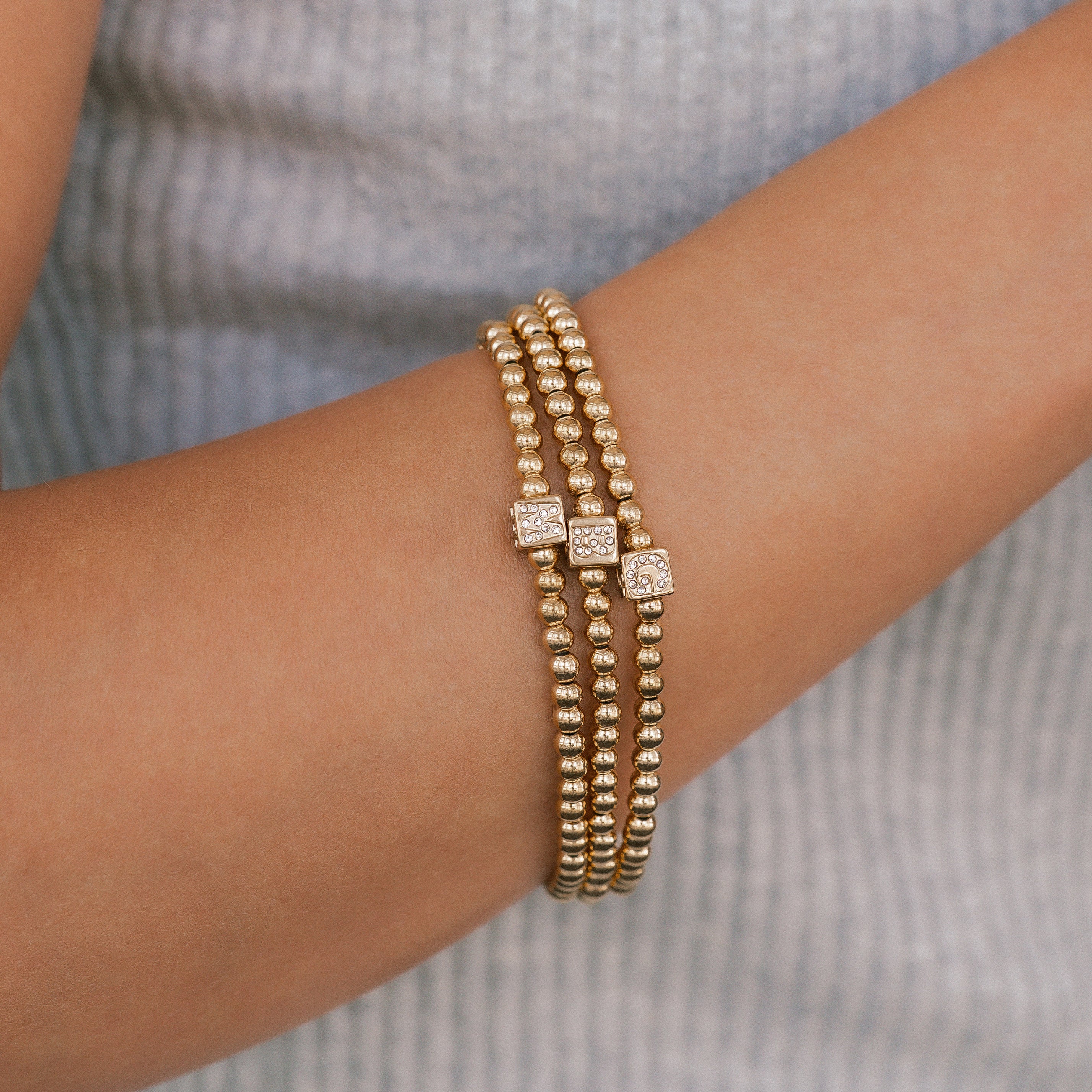 Gold Beaded Block Initial Bracelet - Image 14