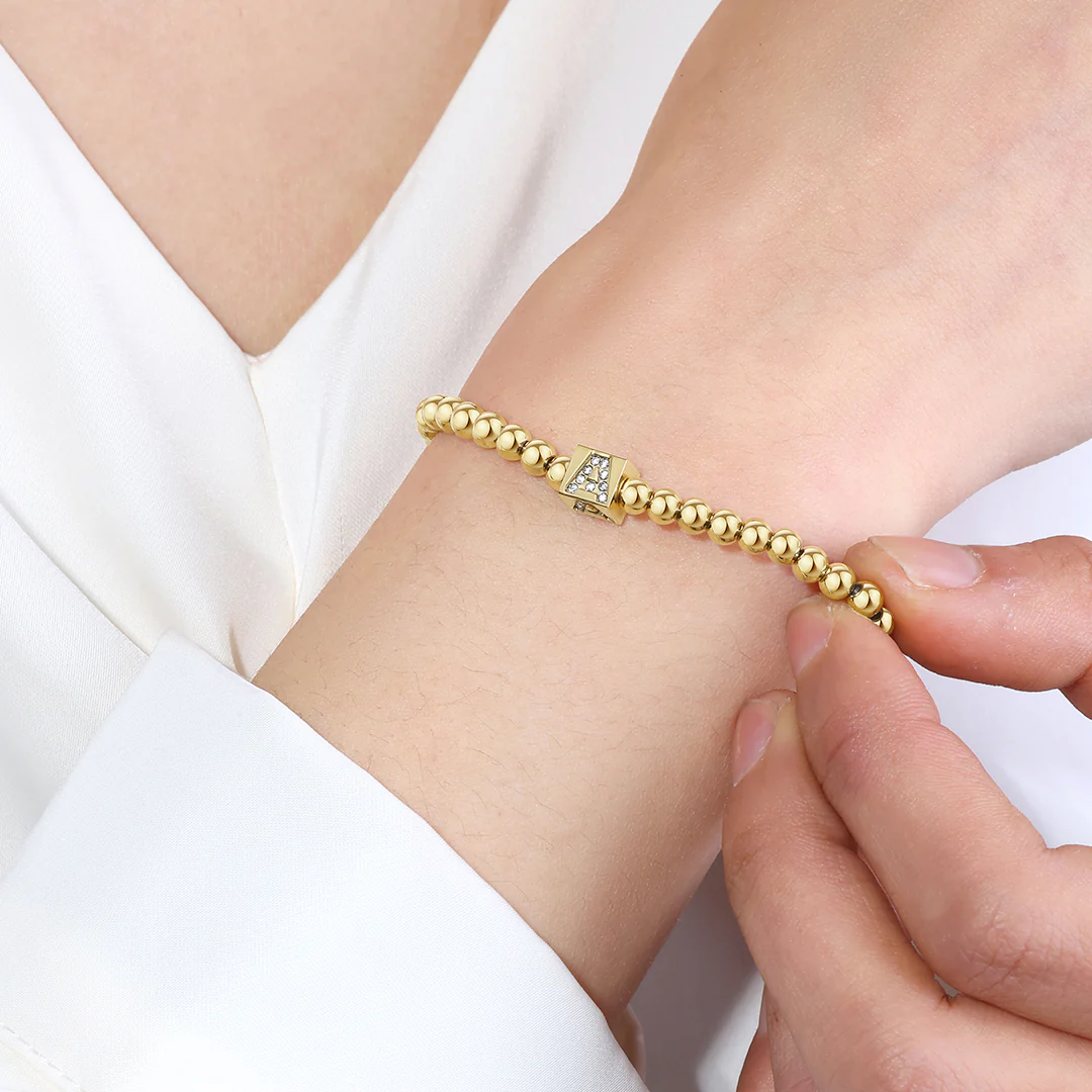 Gold Beaded Block Initial Bracelet - Image 5