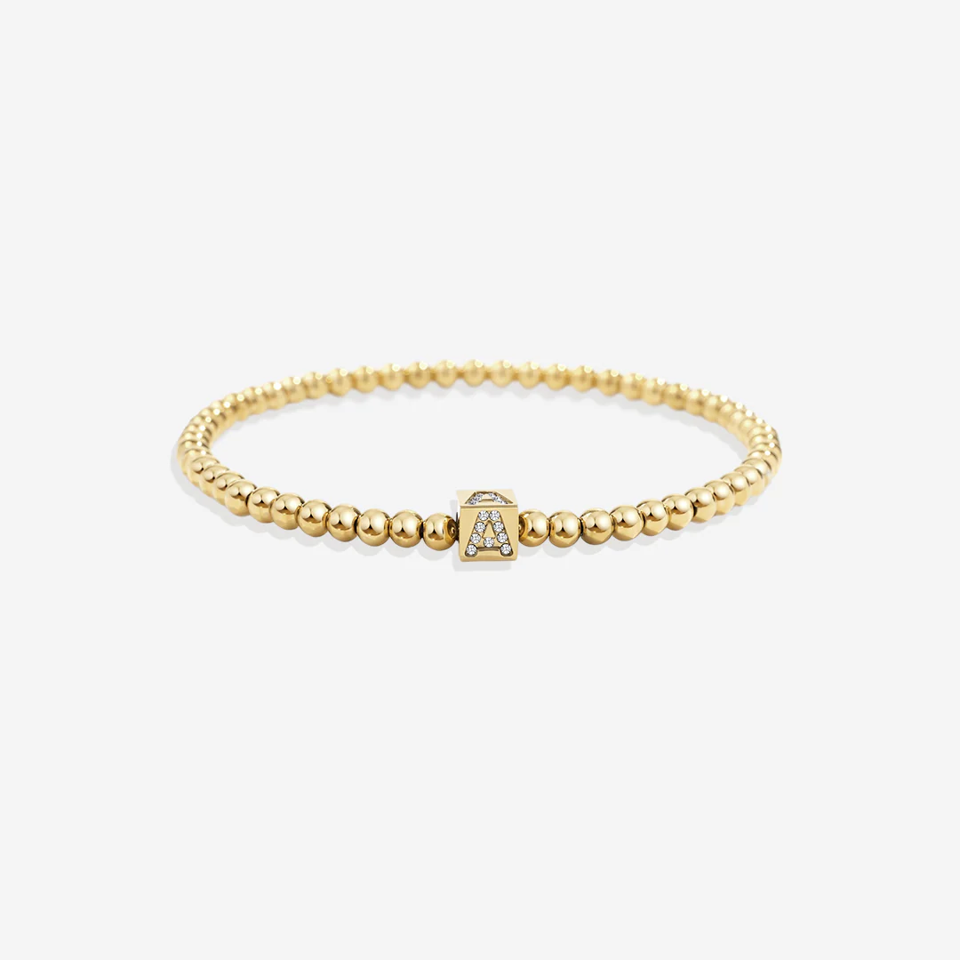 Gold Beaded Block Initial Bracelet - Image 7
