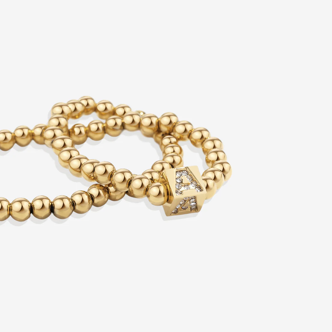 Gold Beaded Block Initial Bracelet - Image 8