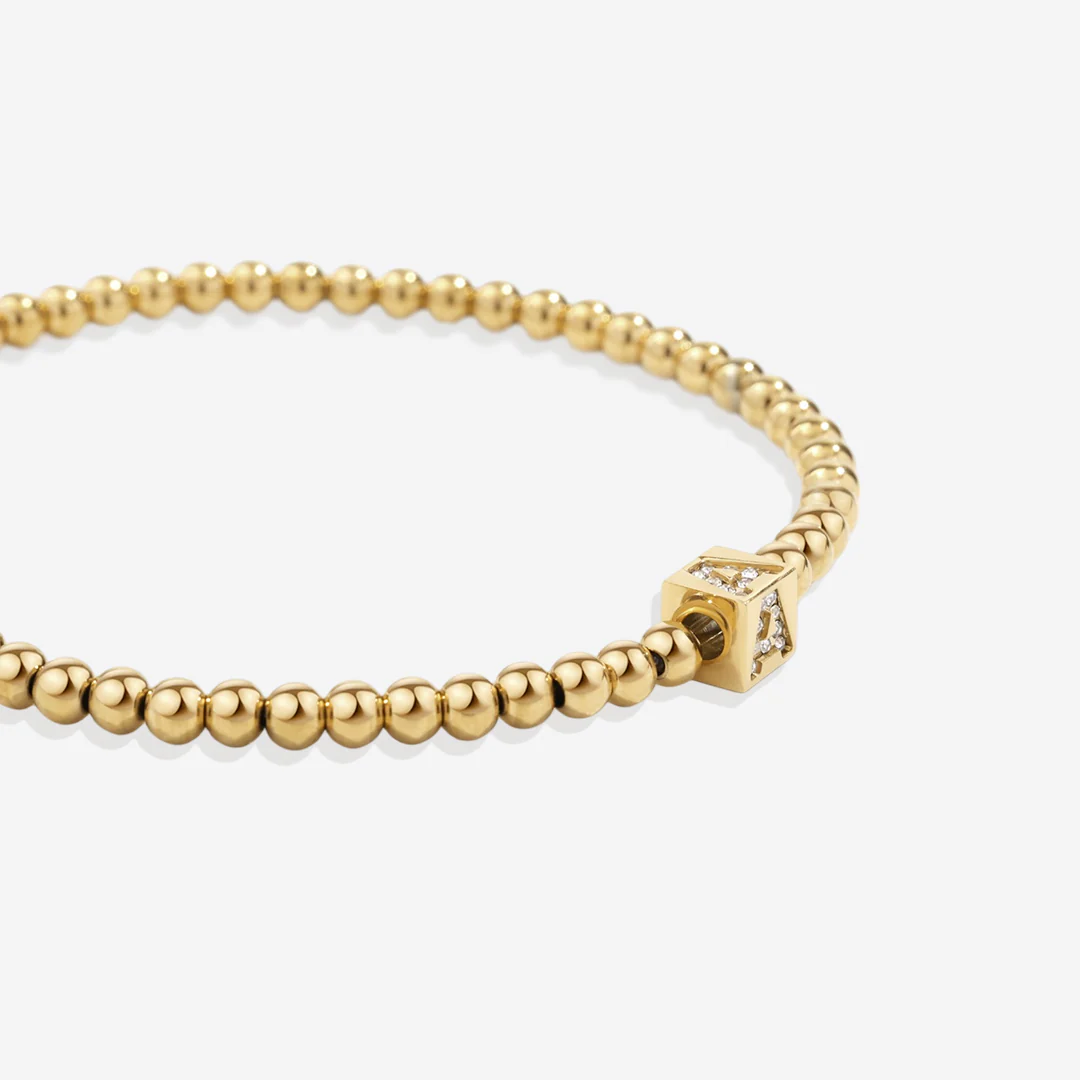 Gold Beaded Block Initial Bracelet - Image 9