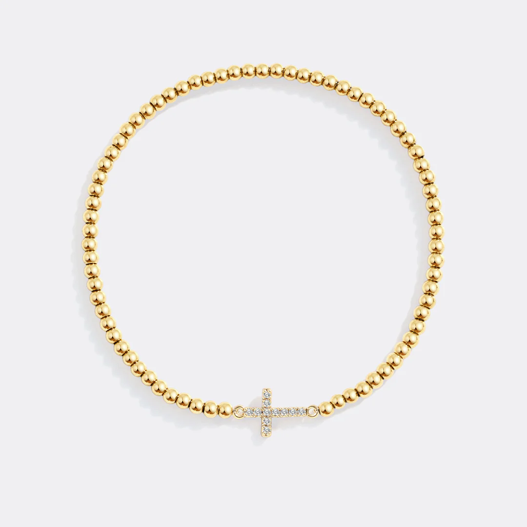 Gold Beaded Cross Stretch Bracelet - Image 5