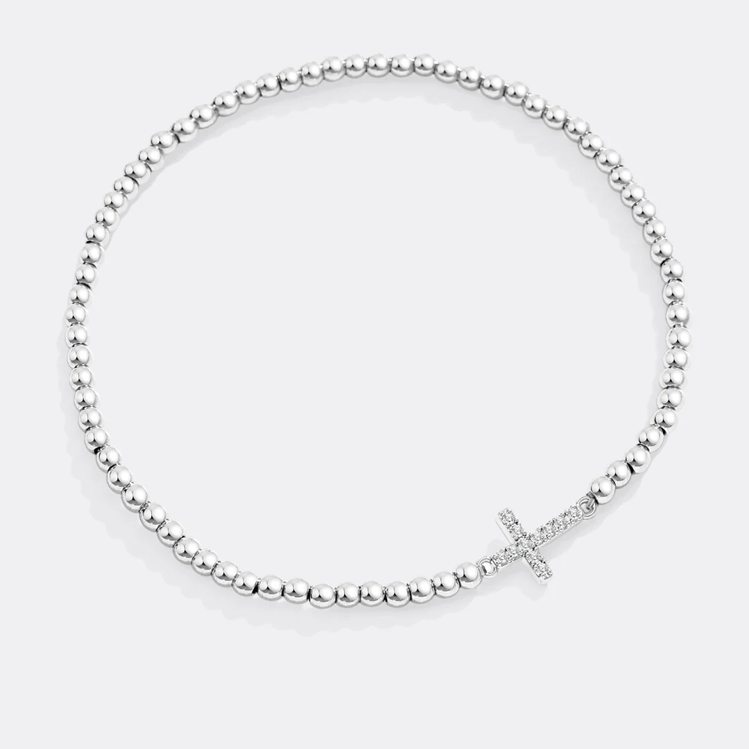 Gold Beaded Cross Stretch Bracelet - Image 7