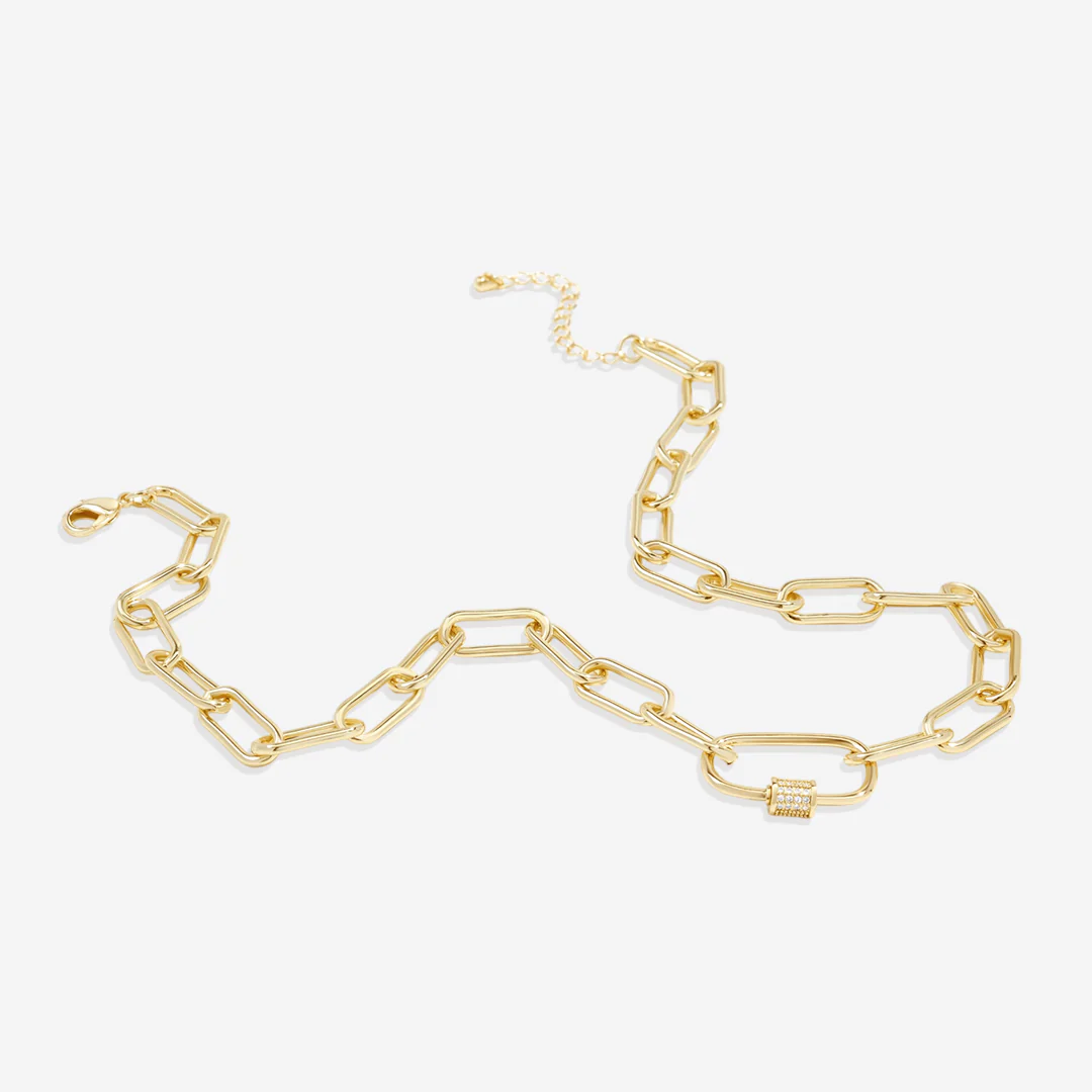 Link Chain Necklace with Pave Carabiner Clasp - Image 5
