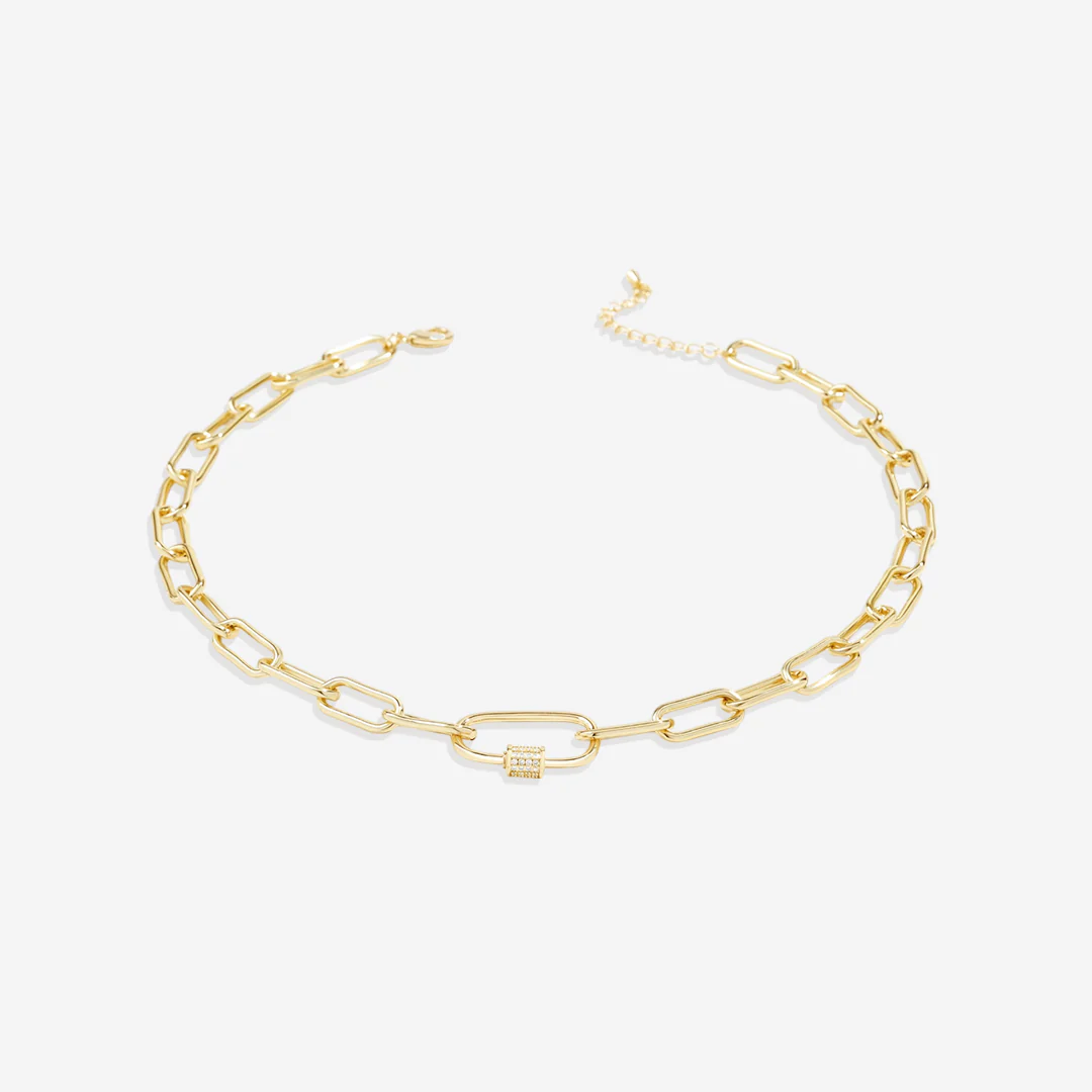 Link Chain Necklace with Pave Carabiner Clasp - Image 7
