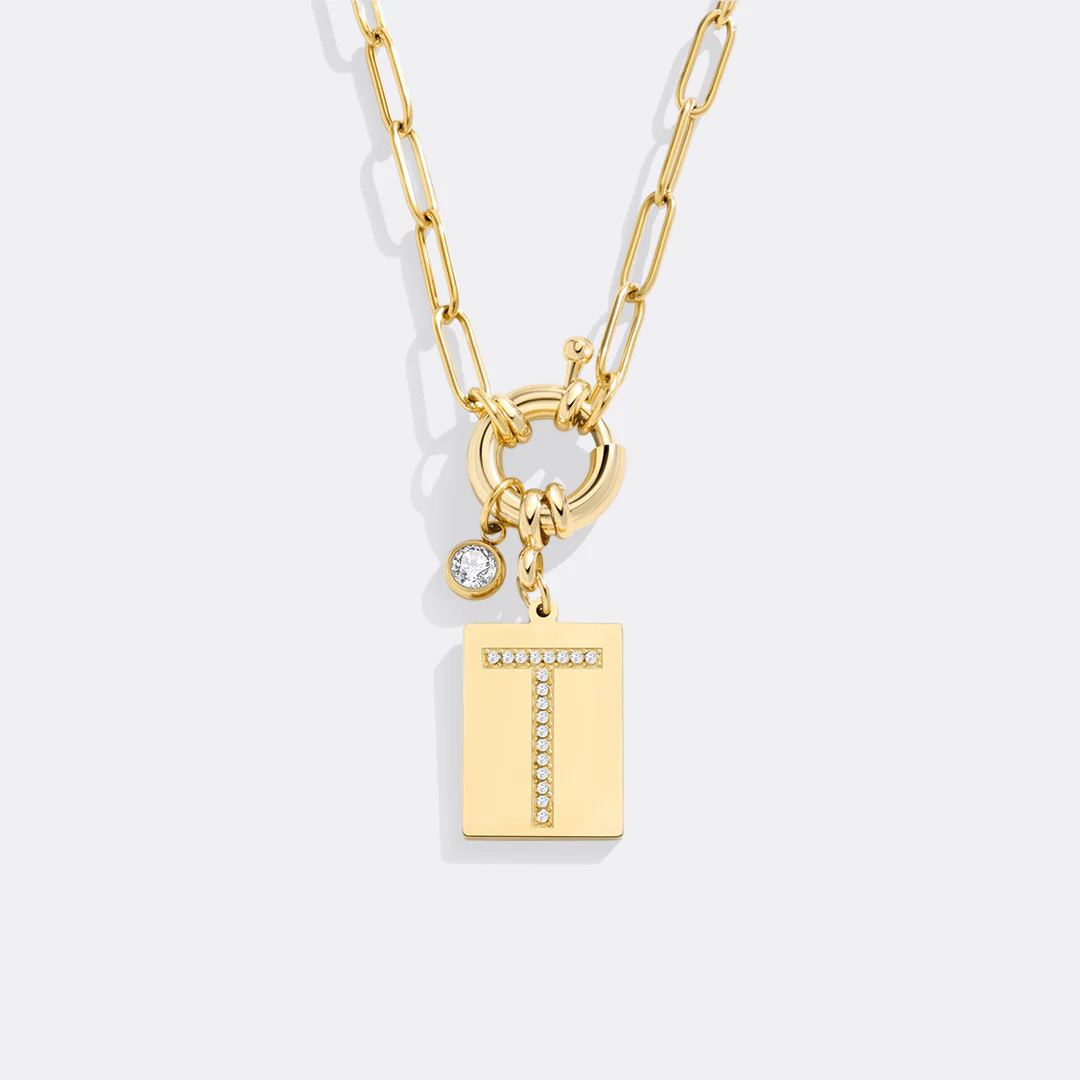 Pave Initial Pendant Necklace with Paperclip Chain - Image 116