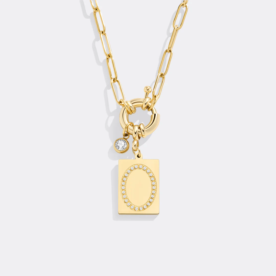 Pave Initial Pendant Necklace with Paperclip Chain - Image 113