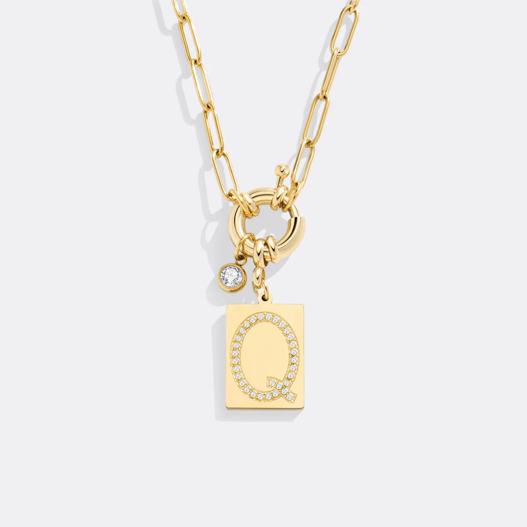 Pave Initial Pendant Necklace with Paperclip Chain - Image 115