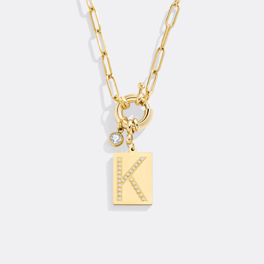 Pave Initial Pendant Necklace with Paperclip Chain - Image 110