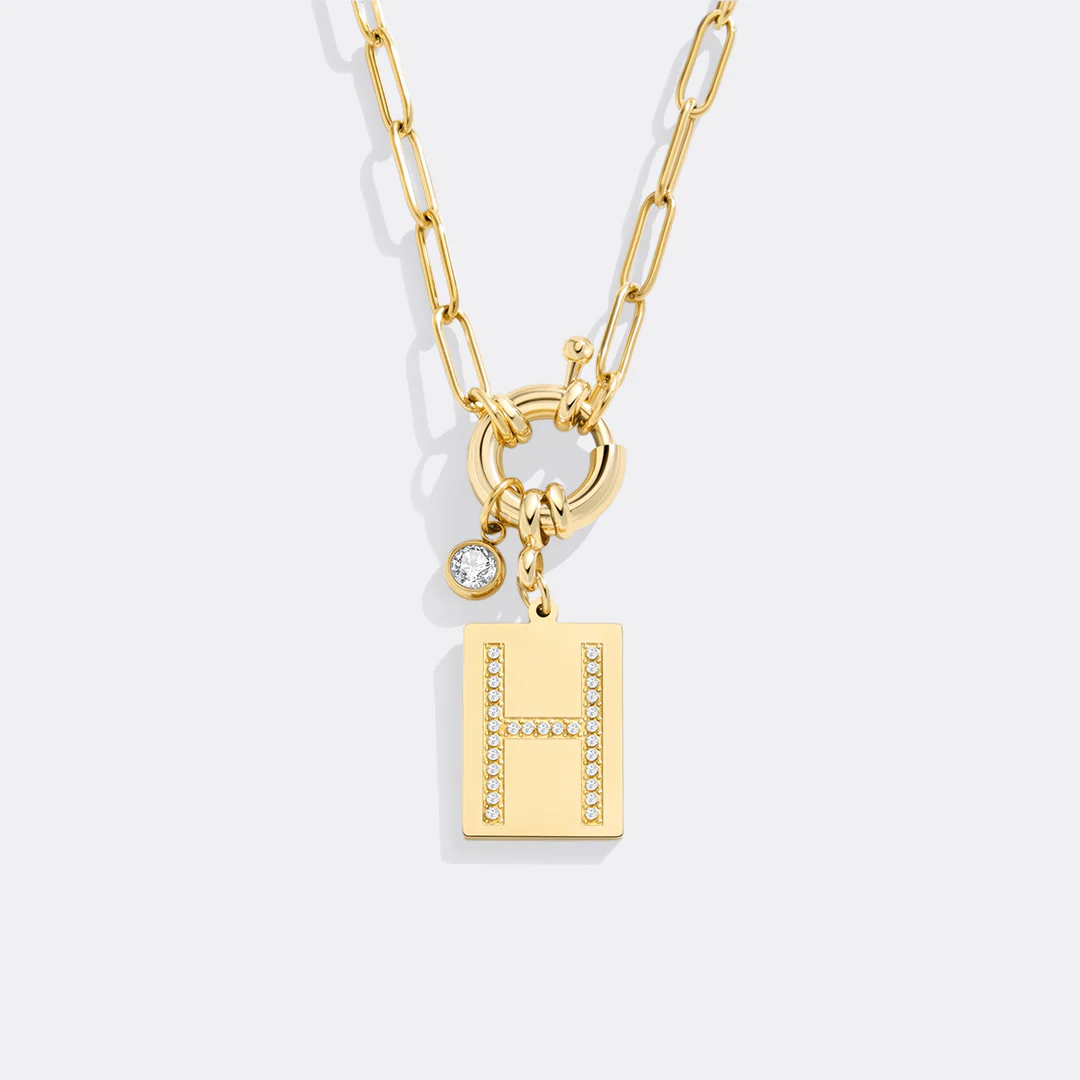 Pave Initial Pendant Necklace with Paperclip Chain - Image 108
