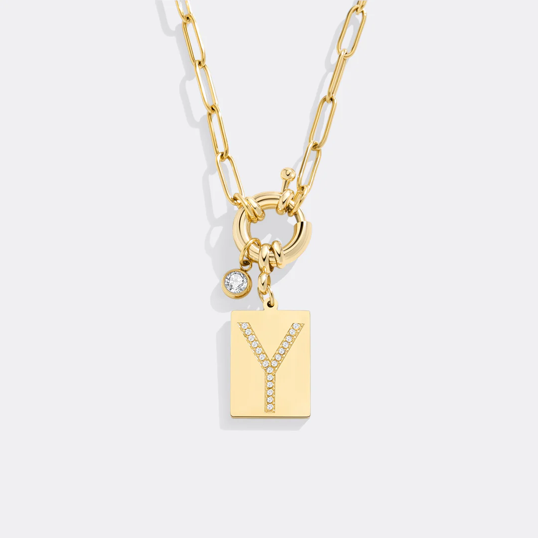 Pave Initial Pendant Necklace with Paperclip Chain - Image 119
