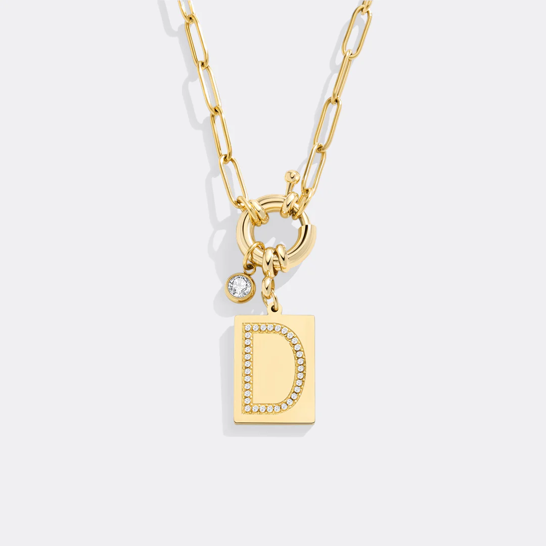 Pave Initial Pendant Necklace with Paperclip Chain - Image 105
