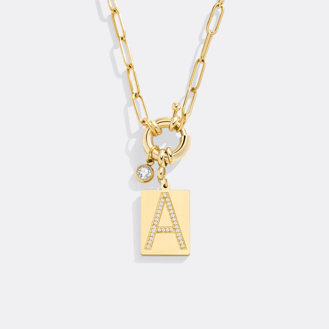 Pave Initial Pendant Necklace with Paperclip Chain - Image 121