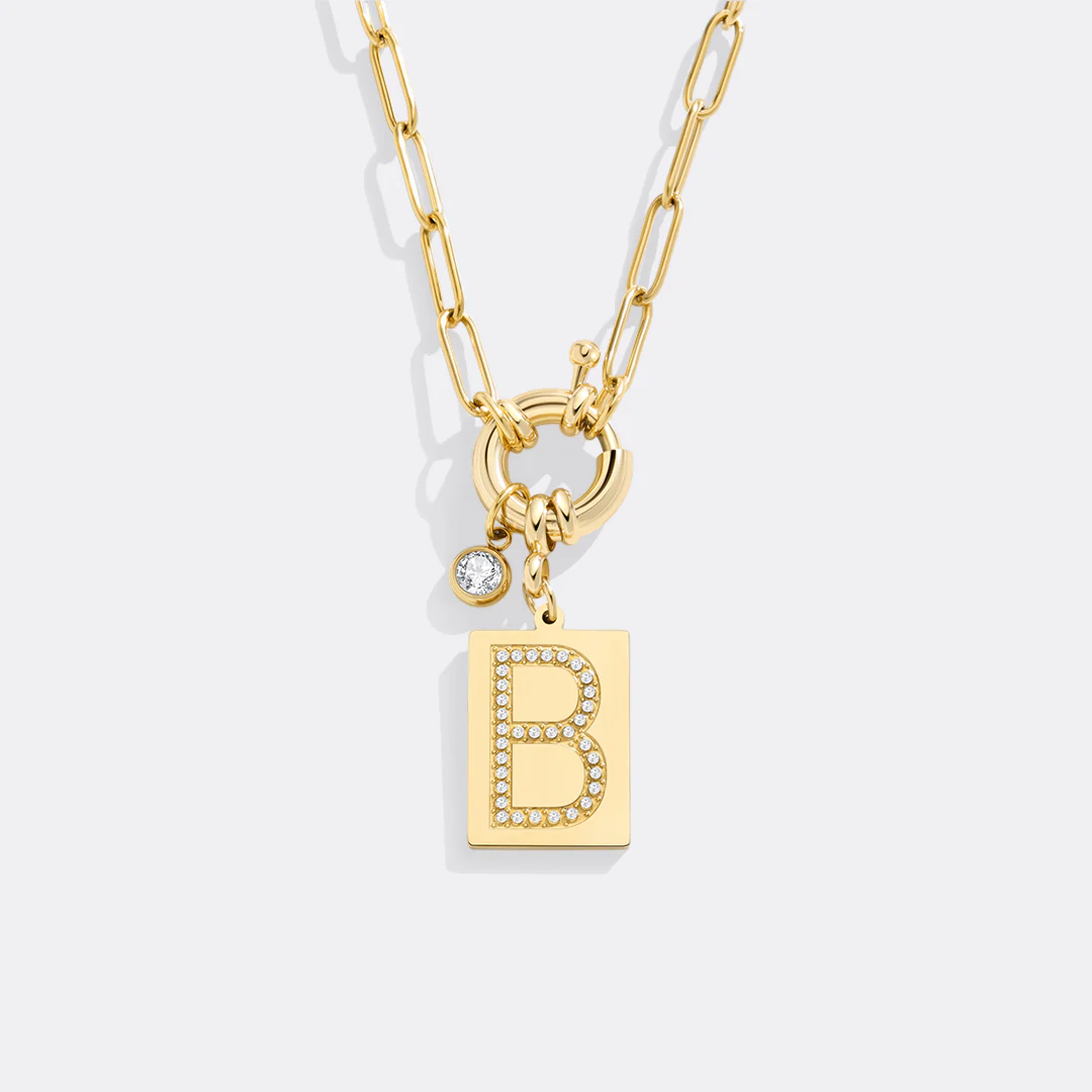 Pave Initial Pendant Necklace with Paperclip Chain - Image 122